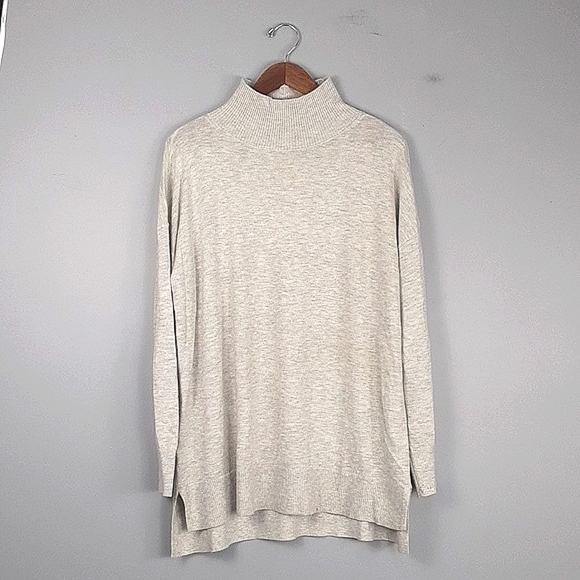 Loft Oversized Silver Gray Hight Neck Ribbed Sweater - Picture 1 of 8